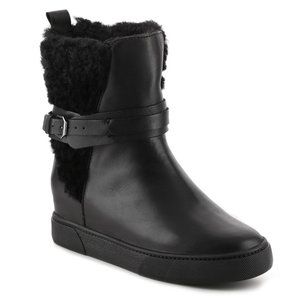 Blondo Black Leather Faux Shearling Nori Wedge Bootie